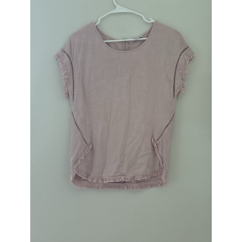 Sundance Fringed Top Women's M Boho Festival Style Short Sleeve Pink Blouse